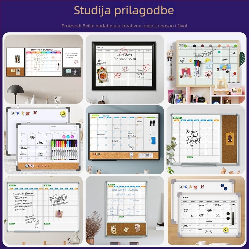 Prilagodljiva tjedna kalendarska memo ploča: jednostrana magnetska bijela ploča s korekovim dijelom u aluminijskom okviru