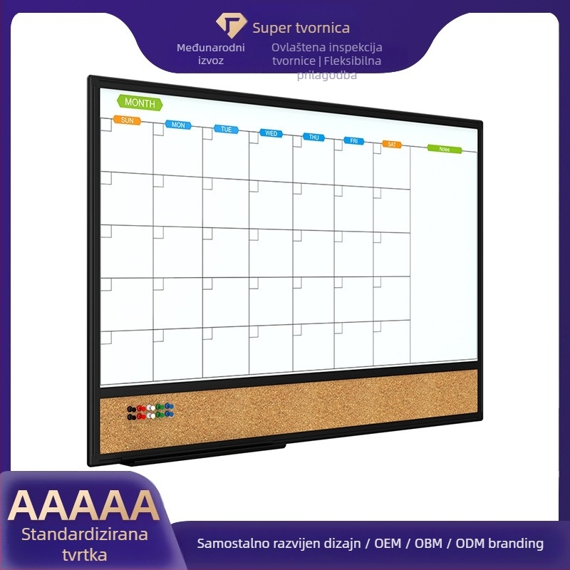 Prilagodljiva tjedna kalendarska memo ploča: jednostrana magnetska bijela ploča s korekovim dijelom u aluminijskom okviru