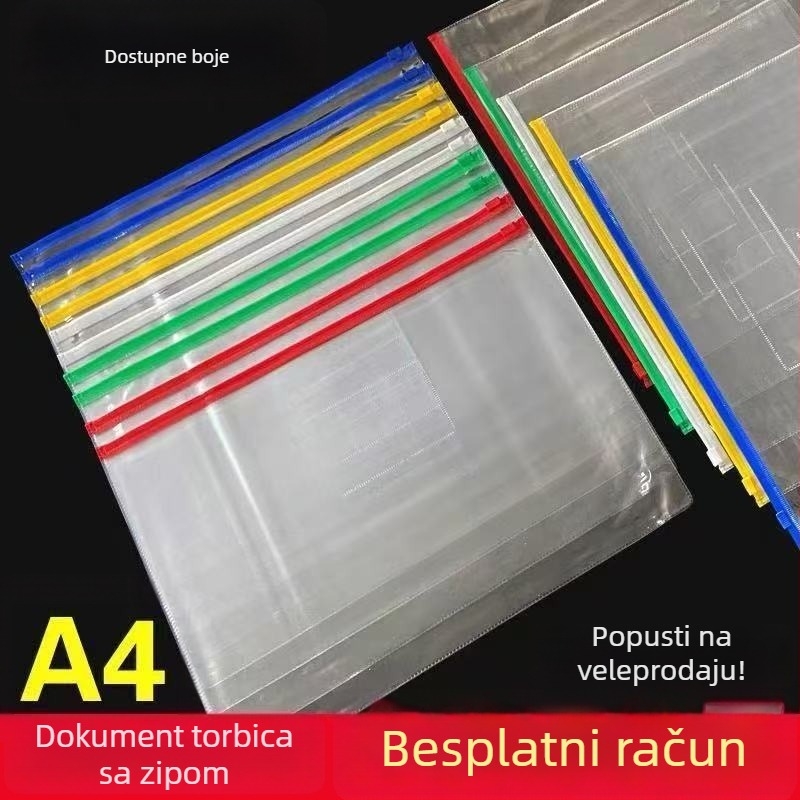 Set od 100 prozirnih PVC vrećica za dokumente sa automatskim zatvaranjem