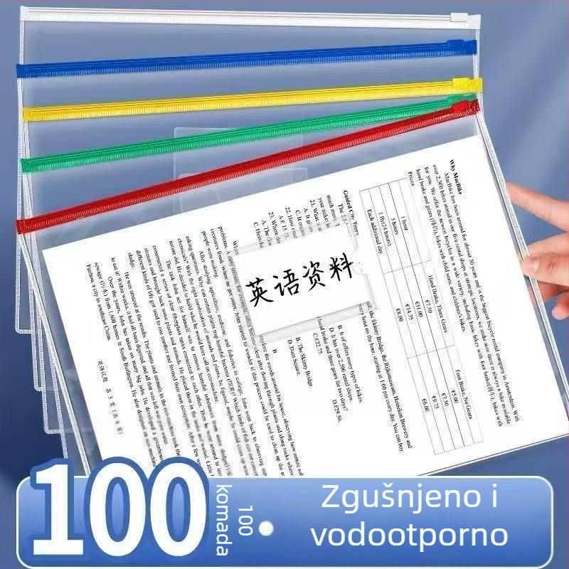 Set od 100 prozirnih PVC vrećica za dokumente sa automatskim zatvaranjem