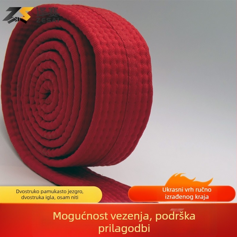 Pojas za karate i taekwondo s izvezenim dizajnom, pamukasto-mješavina tkanina, podstava od pamuka, prilagodljiva duljina, za treniranje i ispite borilačkih vještina