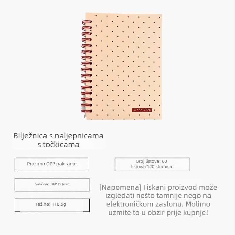 Dvostrani bilježnica s blokovima boja i točkicama, minimalistno-retro Instagram stil, studentska spiralna bilježnica