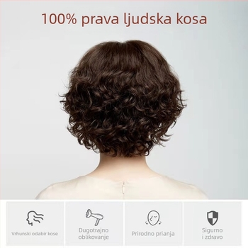 Perika za žene s kratkom kosom, stil majke, prozračna i lagana, puna perika za cijelu glavu od pravih vlasi, kovrče za prekrivanje sijedih vlasi