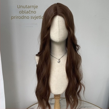 Duga kovrčava perika sa srednjim pramenom, Tanglong matna visokotemperaturna žica, model Y-1601, korejski stil