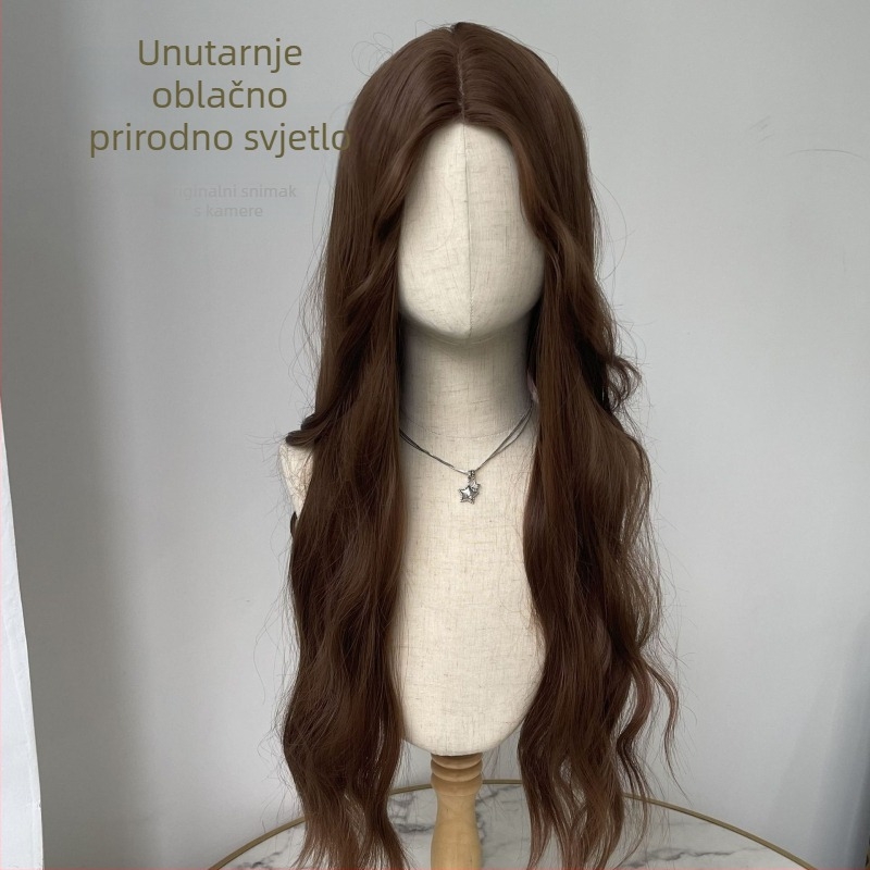 Duga kovrčava perika sa srednjim pramenom, Tanglong matna visokotemperaturna žica, model Y-1601, korejski stil