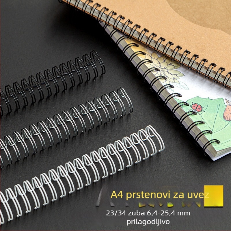 Metalni prstenovi za spajanje, dvostruka žica, 6,4–25,4 mm, crno-bijeli kalendar prsteni, tiskom, ojačani, za listove