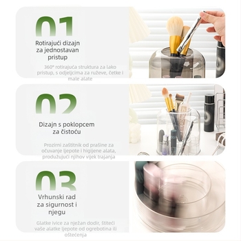 Akrilni organizator četkica za šminku s poklopcem, stolni, model 6390