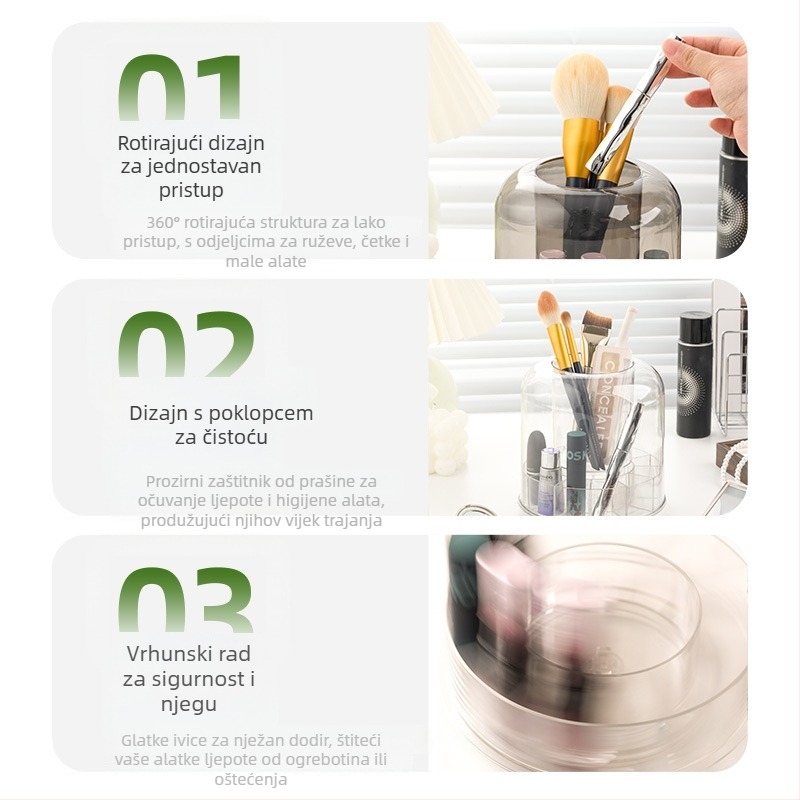 Akrilni organizator četkica za šminku s poklopcem, stolni, model 6390