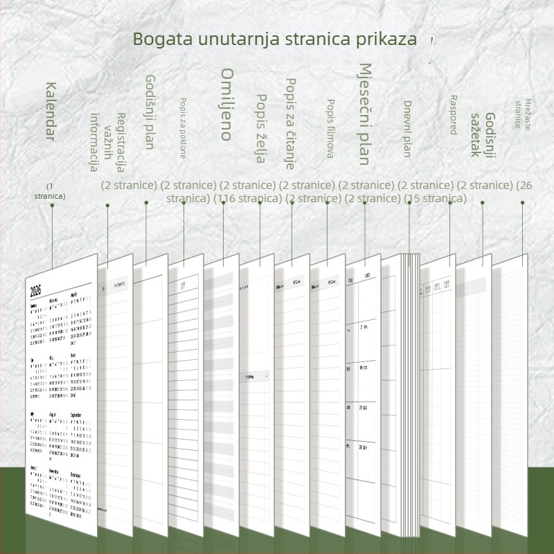 Notes Four Seasons: prenosni džepni planer za 2026., minimalističkog stila, Dowling papir, 65 g, 100–200 stranica, vezanje ljepilom i nitima