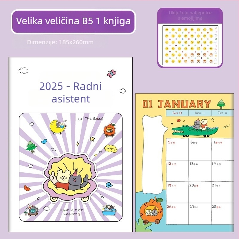 Notepad Paper Tiger — 70 g/m² papir, kućište od papira, 50 stranica, japansko-korejski slatki stil, tjedni planer za učenike