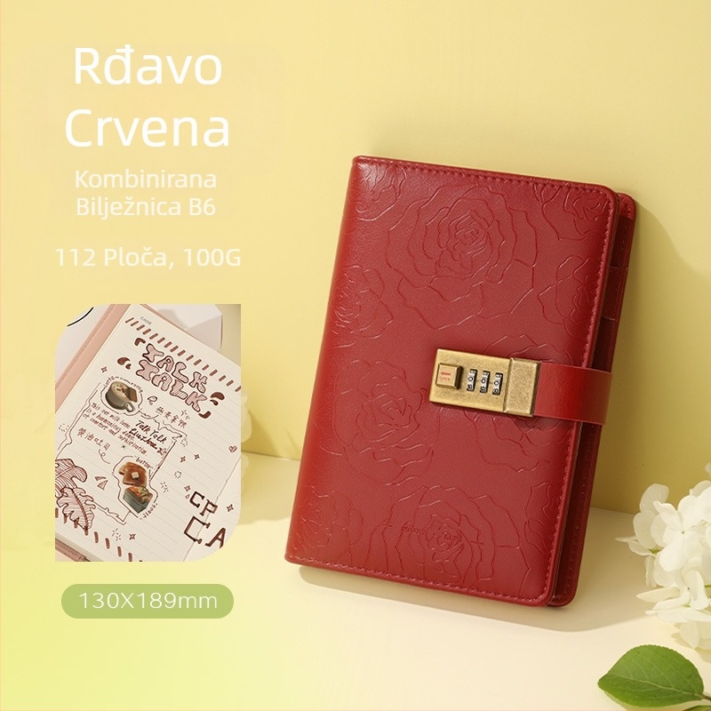 Bilježnica s bravom – PU korica, linijsko povezivanje, papir od sirove drvene pulpe 100 g, 200–300 stranica
