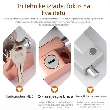 Podnožno zaključavanje staklenih vrata od aluminijske legure, podnošni opružni čep, okvir rotirajućih vrata, protiv krađe, tip s jednim ključem