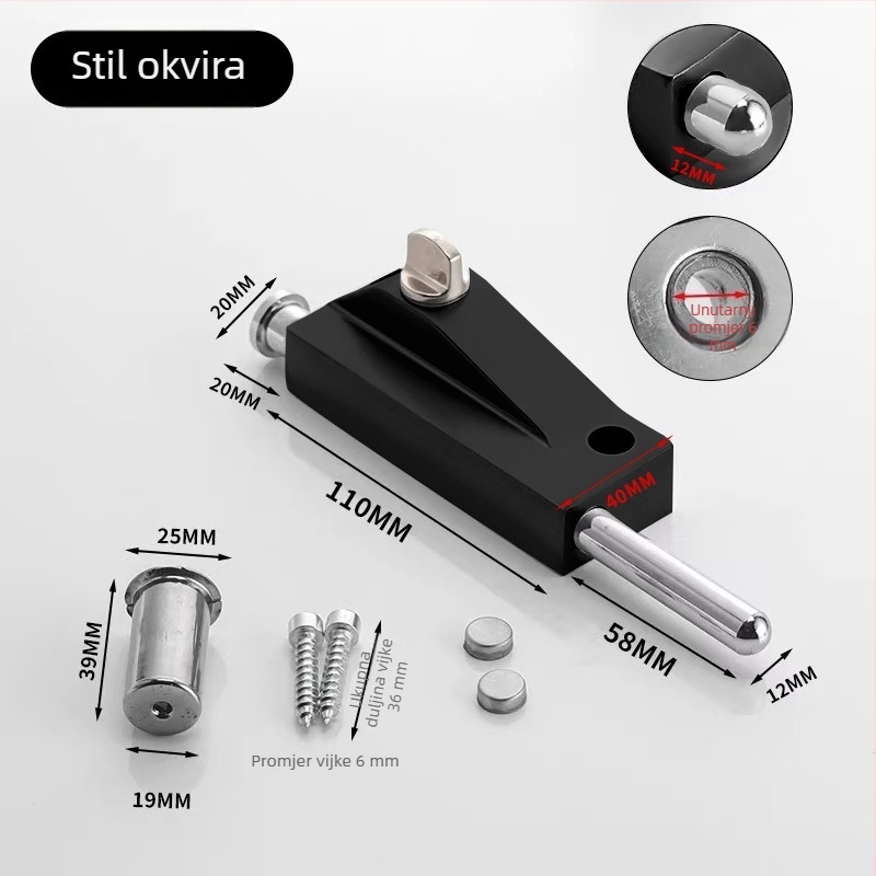 Podnožno zaključavanje staklenih vrata od aluminijske legure, podnošni opružni čep, okvir rotirajućih vrata, protiv krađe, tip s jednim ključem