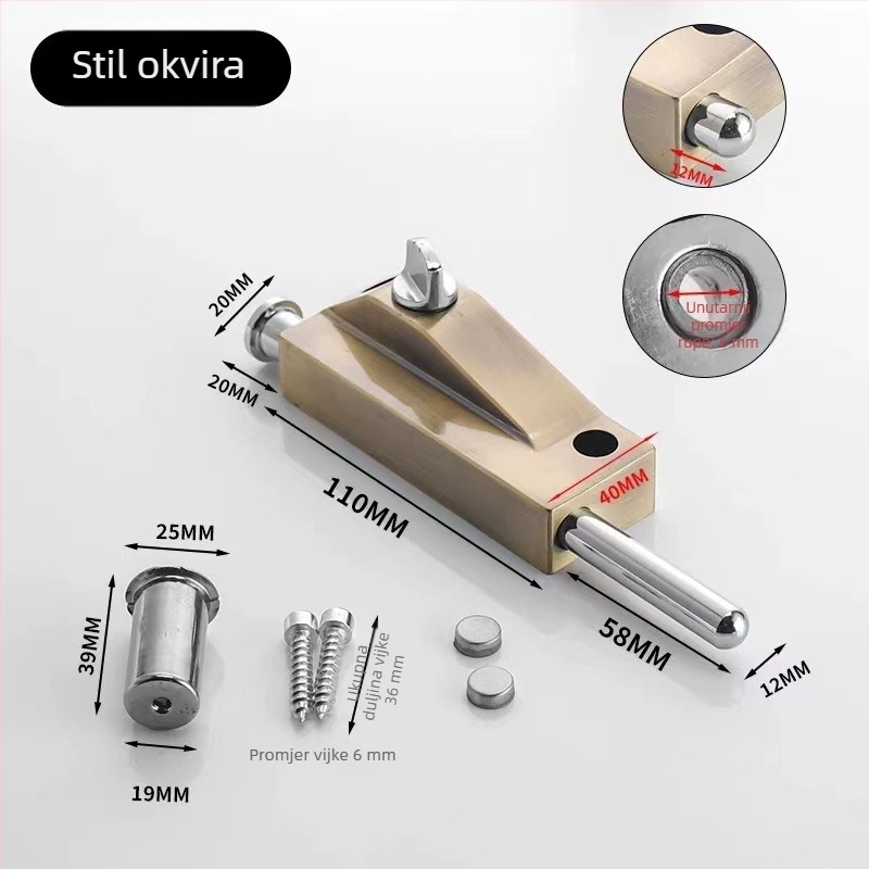 Podnožno zaključavanje staklenih vrata od aluminijske legure, podnošni opružni čep, okvir rotirajućih vrata, protiv krađe, tip s jednim ključem