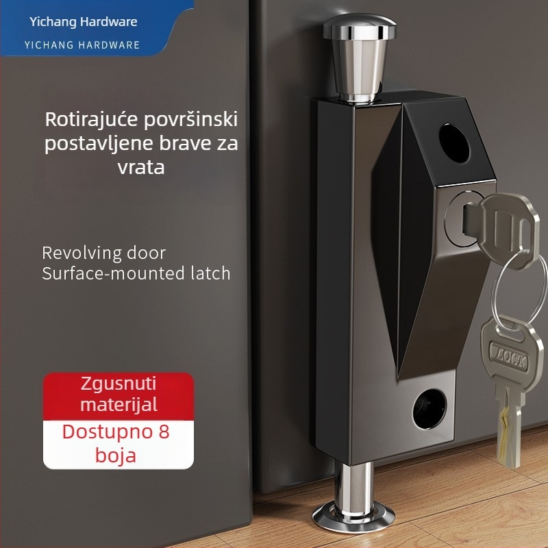 Podnožno zaključavanje staklenih vrata od aluminijske legure, podnošni opružni čep, okvir rotirajućih vrata, protiv krađe, tip s jednim ključem