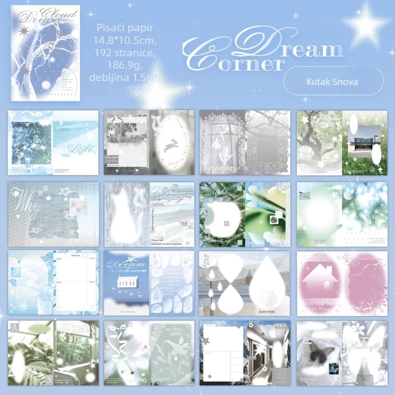 Zlatno otisnuta bilježnica s fiksnim stranicama, Cloud Deep Dreamland, Dreamcore stil, potpuno bojane unutarnje stranice, dnevnik za fanove