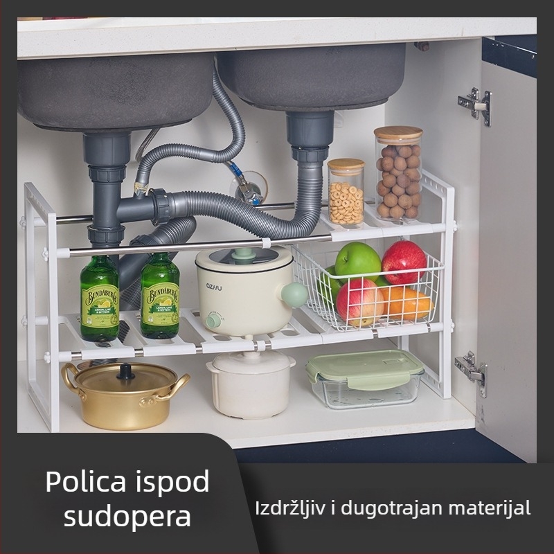 Nehrđajući čelični pomični organizator ispod sudopera — za četkice za zube i kozmetiku, prilagodljiv, pogodan za kupaonicu i kuhinju