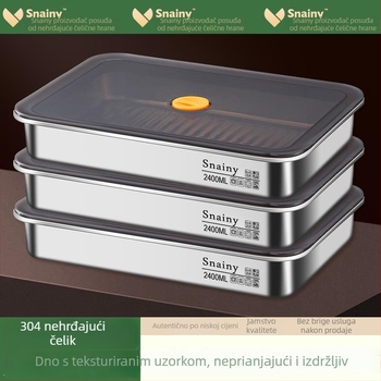 Kutija od nehrđajućeg čelika 304 za knedle, s poklopcem, kvadratna, kapacitet 2.1–3 L