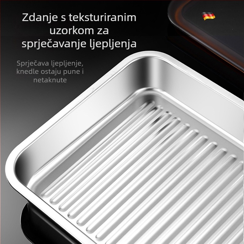 Kutija od nehrđajućeg čelika 304 za knedle, s poklopcem, kvadratna, kapacitet 2.1–3 L