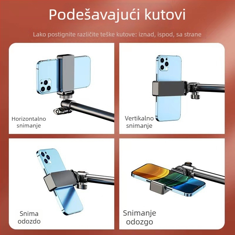 Držač za snimanje mobitela s rasvjetom iznad — stolni ili podni nosač, univerzalni plastični držač, protiv podrhtavanja, za live streaming i snimanje videa