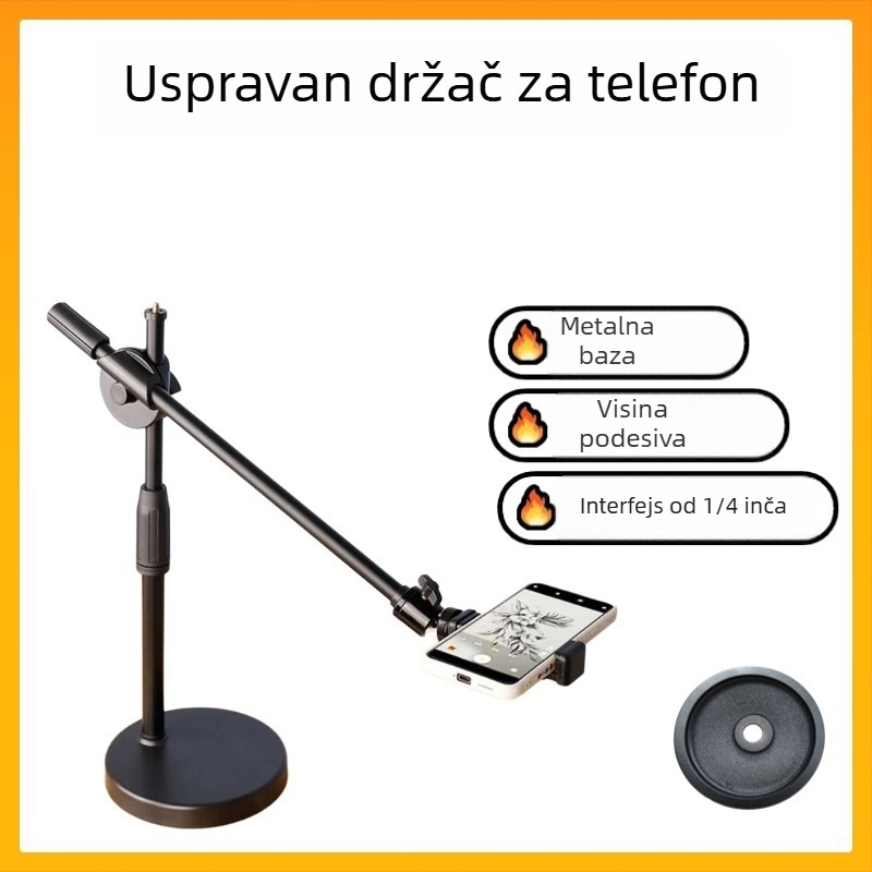Držač za snimanje mobitela s rasvjetom iznad — stolni ili podni nosač, univerzalni plastični držač, protiv podrhtavanja, za live streaming i snimanje videa