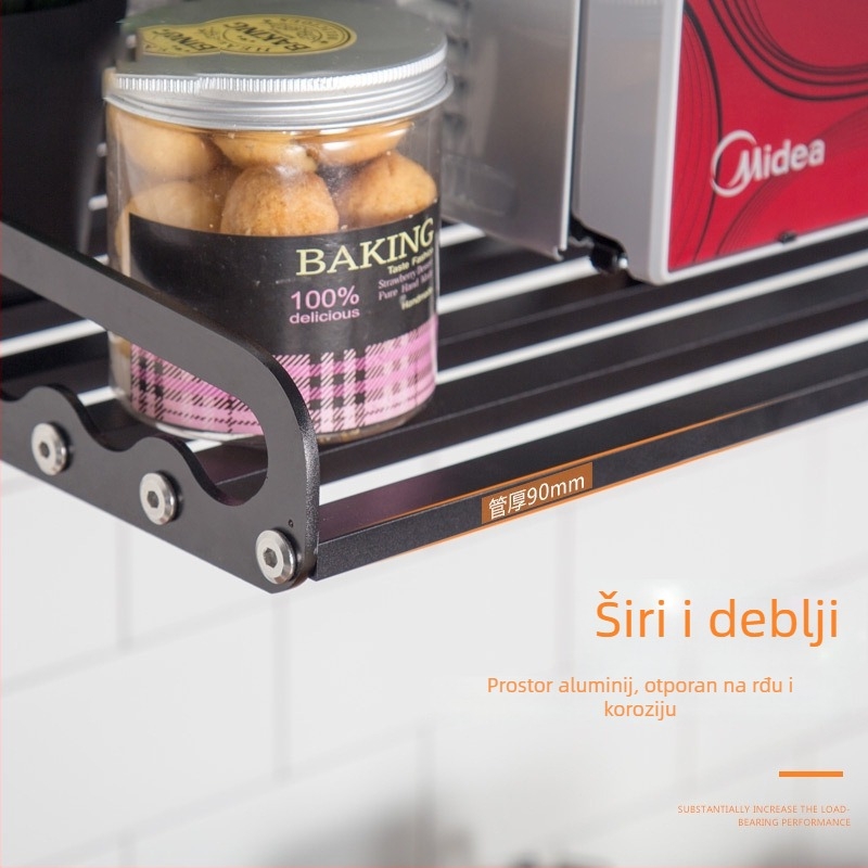 Zidni kuhinjski regač, avijacijski aluminij, jednoslojni, skalabilan, moderan minimalistički stil, nosivost 100