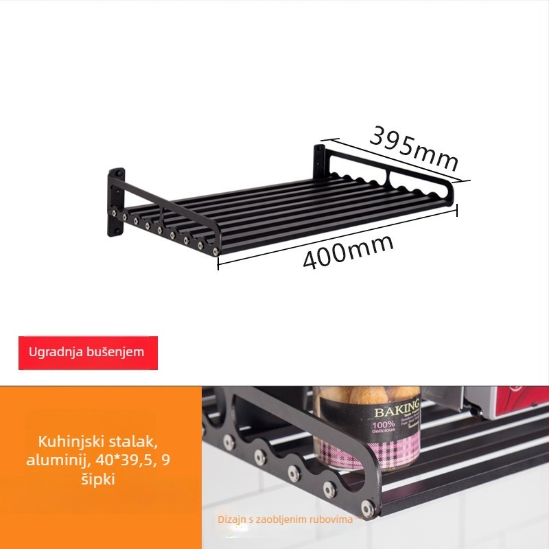 Zidni kuhinjski regač, avijacijski aluminij, jednoslojni, skalabilan, moderan minimalistički stil, nosivost 100