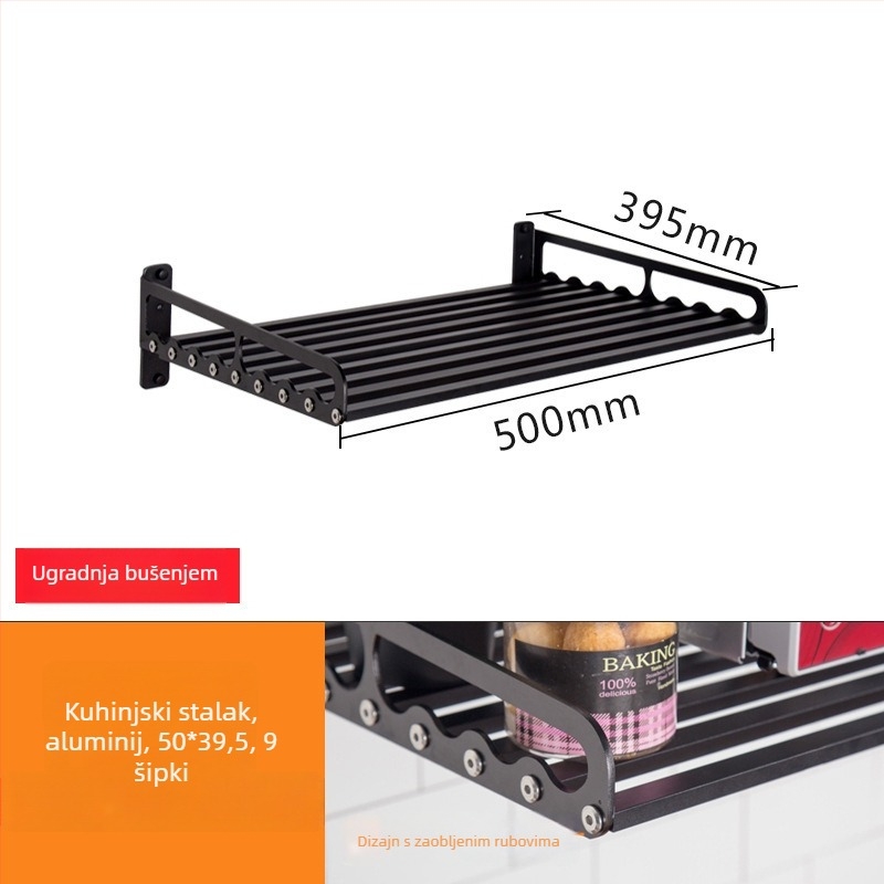 Zidni kuhinjski regač, avijacijski aluminij, jednoslojni, skalabilan, moderan minimalistički stil, nosivost 100