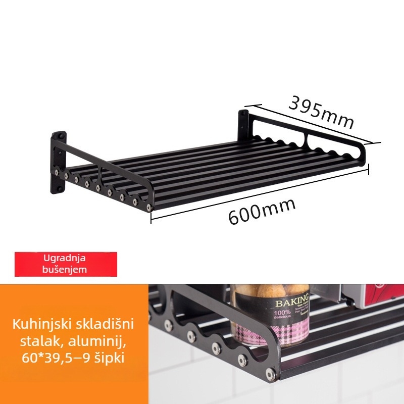 Zidni kuhinjski regač, avijacijski aluminij, jednoslojni, skalabilan, moderan minimalistički stil, nosivost 100