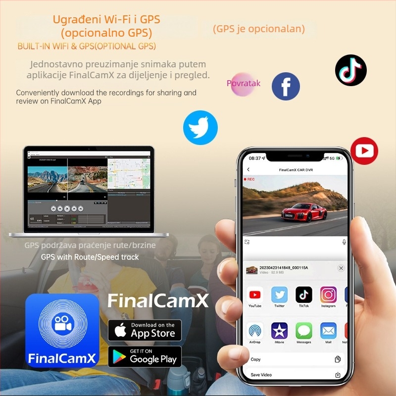 4K dash kamera za vozila s izvanrednim noćnim vidom, Wi‑Fi i mobilna aplikacija, 170° širok kut gledanja, montaža na vjetrobransko staklo