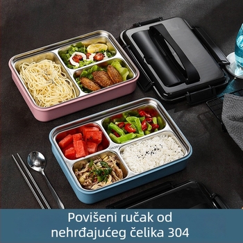 Kutija za obrok od nehrđajućeg čelika 304, izolirana, s tri, četiri ili pet pretinaca, kvadratnog oblika, sa kopčom i držačem