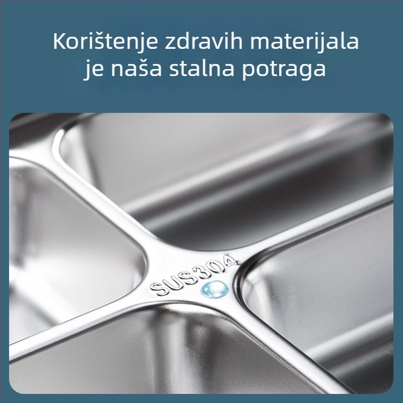 Kutija za obrok od nehrđajućeg čelika 304, izolirana, s tri, četiri ili pet pretinaca, kvadratnog oblika, sa kopčom i držačem