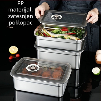 Zatvorena kutija za ručak od 304 nehrđajućeg čelika, kvadratni spremnik za hranu, Crisper Box, kapacitet 2,1–5 L
