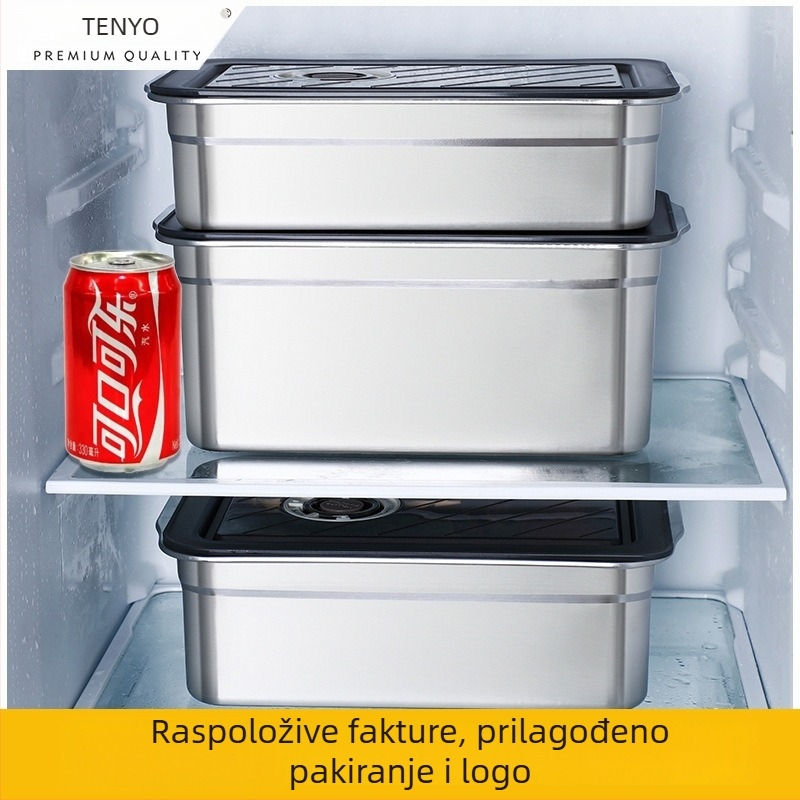 Zatvorena kutija za ručak od 304 nehrđajućeg čelika, kvadratni spremnik za hranu, Crisper Box, kapacitet 2,1–5 L