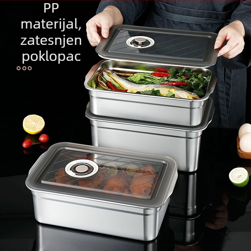 Zatvorena kutija za ručak od 304 nehrđajućeg čelika, kvadratni spremnik za hranu, Crisper Box, kapacitet 2,1–5 L