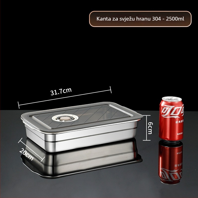 Zatvorena kutija za ručak od 304 nehrđajućeg čelika, kvadratni spremnik za hranu, Crisper Box, kapacitet 2,1–5 L