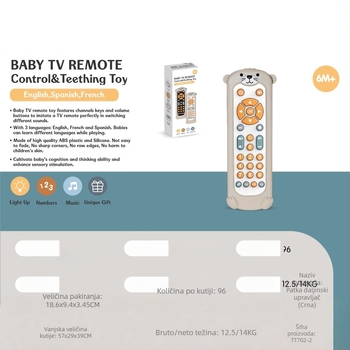Dječja igračka telefona s daljinskim upravljačem, gumeni gumbi za žvakanje, glazba i glas, plastična konstrukcija, napajanje baterijama, za djecu 0–3 godine