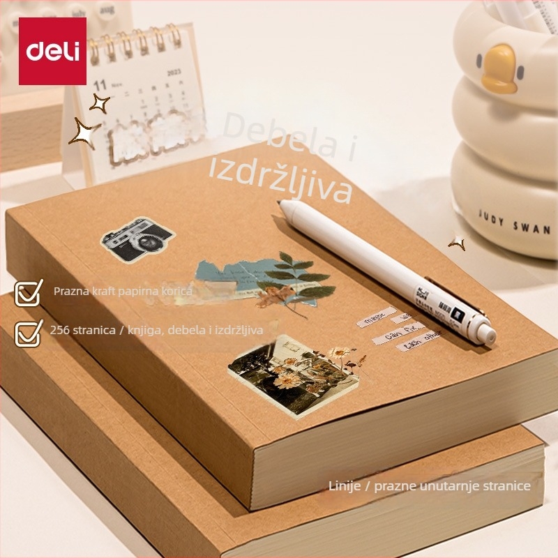 Deli bilježnica s ljepilnim povezom, korica od papira, 80 g/m² papir od drvne pulpe, 256 stranica