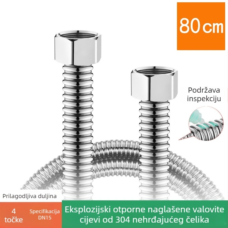 304 nehrđajući čelik – savitljiva vlnovita cijev visoke tlaka za dovod vode bojleru (hladna i topla voda)