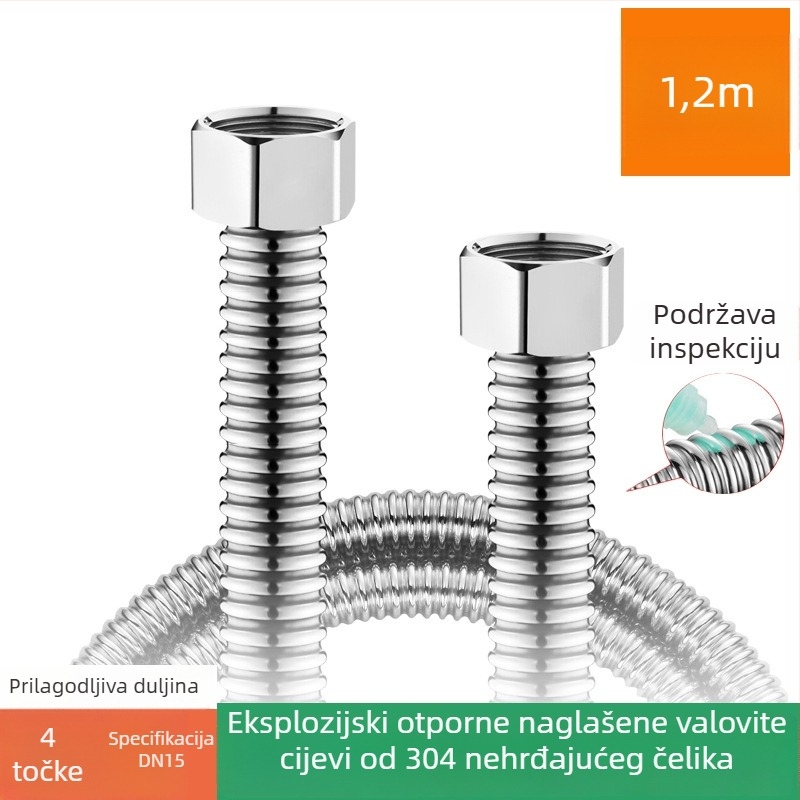 304 nehrđajući čelik – savitljiva vlnovita cijev visoke tlaka za dovod vode bojleru (hladna i topla voda)