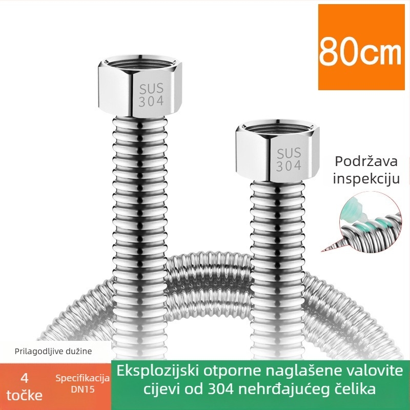 304 nehrđajući čelik – savitljiva vlnovita cijev visoke tlaka za dovod vode bojleru (hladna i topla voda)
