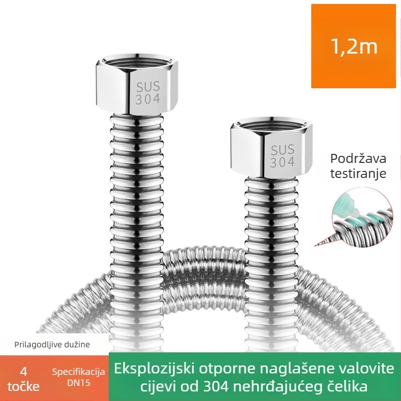 304 nehrđajući čelik – savitljiva vlnovita cijev visoke tlaka za dovod vode bojleru (hladna i topla voda)