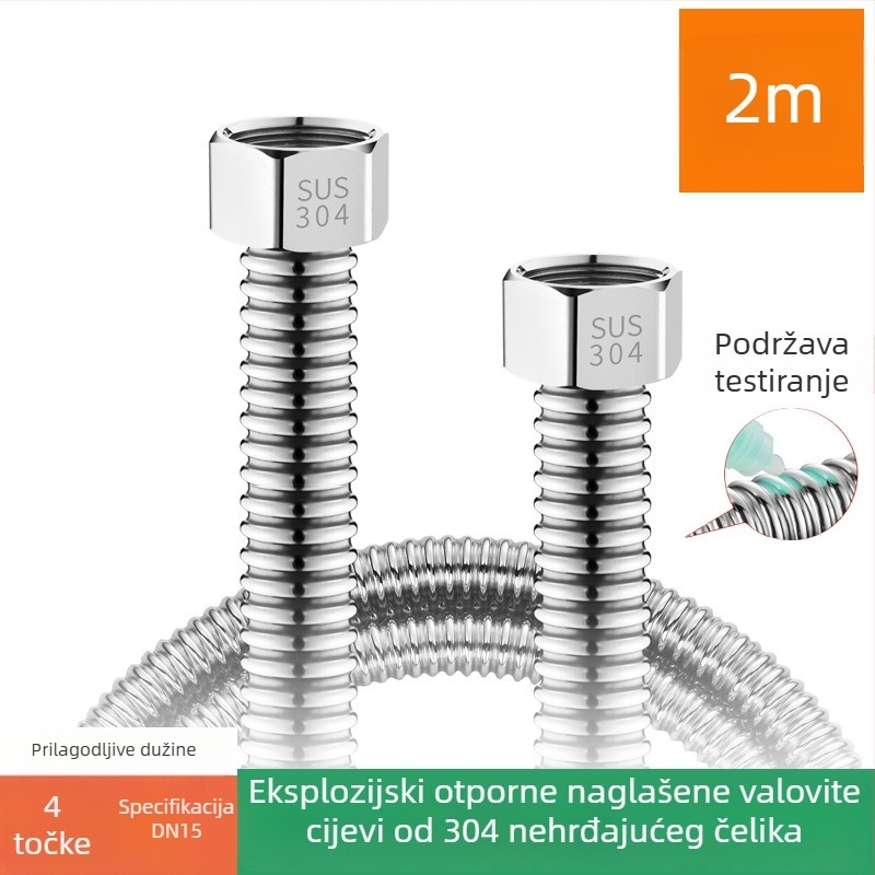 304 nehrđajući čelik – savitljiva vlnovita cijev visoke tlaka za dovod vode bojleru (hladna i topla voda)