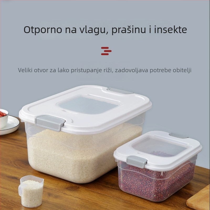 Kućni spremnik za žitarice s hermetičnim zatvaranjem, otporan na vlagu i štetnike, od PP plastike, prehrambene kvalitete, kapacitet preko 10 L