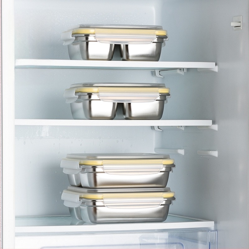 Kutija za obrok od 304 nehrđajućeg čelika, izolirana, pogodna za mikrovalnu, podijeljeni pravokutni dizajn, kapacitet 0,5–0,8 l