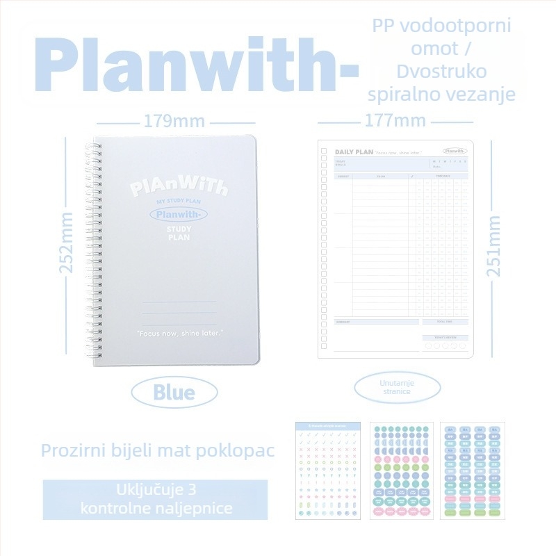 Planwith bilježnica s listovima za samodisciplinu, jednostavno planiranje, PP naslovnica, šavnim vezivanjem, papir 320 g, 1–50 stranica