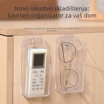 Akrilna zidna kutija za daljinske upravljače, prozirna, montaža bez bušenja, kapacitet 0,6 L, za daljinske upravljače televizora i klima uređaja
