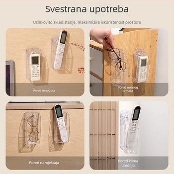 Akrilna zidna kutija za daljinske upravljače, prozirna, montaža bez bušenja, kapacitet 0,6 L, za daljinske upravljače televizora i klima uređaja