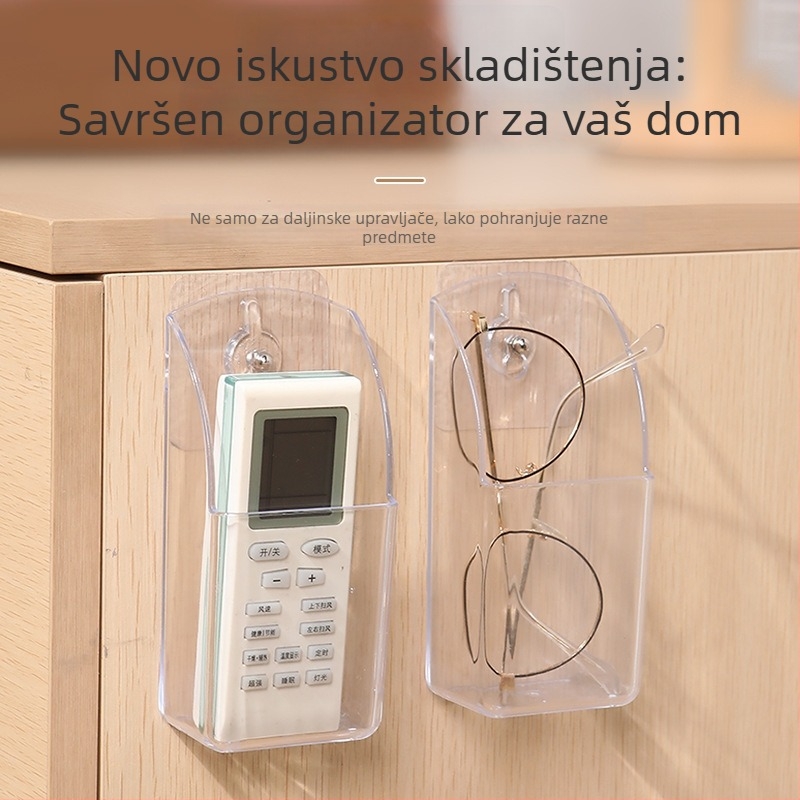 Akrilna zidna kutija za daljinske upravljače, prozirna, montaža bez bušenja, kapacitet 0,6 L, za daljinske upravljače televizora i klima uređaja