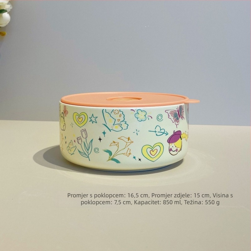 Keramička kutija za ručak s poklopcem, izolirana, mikrovalna sigurnost, cilindričnog oblika